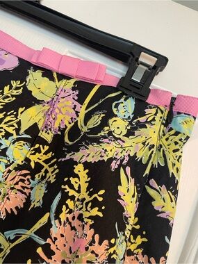 Rafaella Black A-Line Skirt with Pink Trim and Multicolor Floral Print